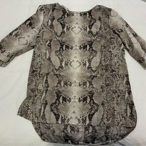Mango Black and Gray Snake Print Blouse Size X-Small, Business Casual